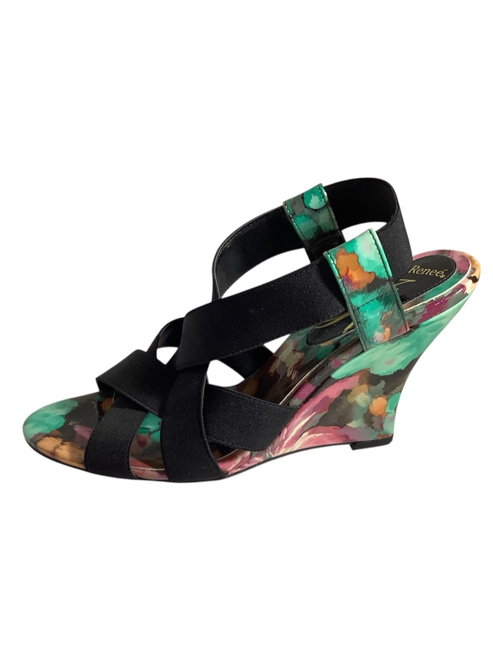 J. Renee Strappy Sandals Y2K Floral Patent Wedge Heel Open Toe Women’s Size 8